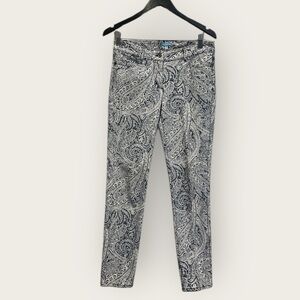 J. McLaughlin Blue and White Paisley Straight Leg Jeans